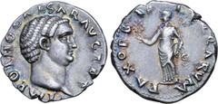 Roman Imperial Otho AR Denarius. Rome, January 15 - April 17 AD 69. IMP OTHO CAESAR AVG TR P, bare head right / PAX ORBIS TERRARVM, Pax, wearing long dress, standing facing, head turned left, holding 
