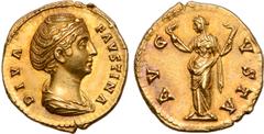 Roman Imperial Diva Faustina I (wife of A. Pius) AV Aureus. Rome, AD 146-161. DIVA FAVSTINA, diademed and draped bust of Faustina to right / AVGVSTA, Ceres standing facing, veiled head to left, holdin