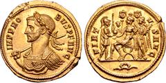 Roman Imperial Probus AV Aureus. Rome, AD 281/2. IMP PROBVS P F AVG, laureate and cuirassed three-quarter length bust to left, wearing aegis and holding sceptre with his right hand / VIRTVS AVG, Probu