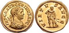 Roman Imperial Carinus AV Aureus. Rome, AD 283-285. IMP C M AVR CARINVS AVG, laureate, draped and cuirassed bust to right / VIRTVS AVGG, Hercules standing to right, right hand on hip, left hand restin