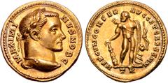 Roman Imperial Maximinus II, as Caesar, AV Aureus. Treveri, AD 305-306. MAXIMINVS NOB C, laureate head right / HERCVLI CONSER AVGG ET CAESS NN, Hercules, standing nude to right, his head turned to lef