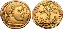 Roman Imperial Constantine I 'the Great' AV Solidus. Thessalonica, AD 317. CONSTANTINVS P F AVG, laureate head right / VIRTVS EXERCITVS GALL, Mars walking to right, carrying spear and trophy, chlamys 