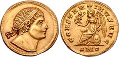 Roman Imperial Constantine I 'the Great' AV Solidus. Ticinum, AD 324-325. Head of Constantine to right, wearing plain Hellenistic-style diadem, gaze uplifted / CONSTANTINVS AVG, Victory seated to left