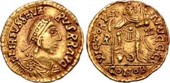 Migration Period Visigoths, Gaul. Pseudo-Imperial AV Solidus. Uncertain mint (Toulouse or Narbonne?), AD 466-484. D LIBIVS SEVERVS R R ΛVG, draped and cuirassed bust to right with prominent jewelled f