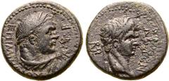 Roman Provincial Nero Æ 16mm of Sardis, Lydia. Circa AD 60. Mindios, magistrate. Laureate head to right; NEPΩN before, monogram of ΣAPΔIANΩN behind / EΠΙ MINΔIOY ΣTPA TO B, laureate head of Hercules t