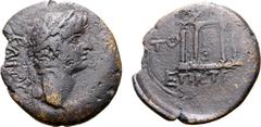 The William Stancomb Collection Moesia, Tomis Æ 21mm. Nero, AD 54-68. [NEPΩN] KAI, laureate head right / Facing tetrastyle temple; TO-[MI] across fields, EΠICTPA in exergue. SNG Stancomb 894 (this coi