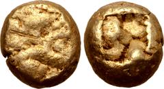 Greek Western Asia Minor, uncertain mint EL Hemihekte - 1/12 Stater. Circa 600 BC. Uncertain design, possibly head of roaring lion right(?) / Incuse square punch. Cf. GRPC Lydia G29-30 (Kingdom of Lyd