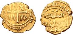 Medieval & World Italian States, Sicilia (Sicily, Kingdom). Roger II AV Tarì. Palermo mint, 1130-1140. Three lined Arabic legend / IC - XC - NI - KA in four quadrants of Greek cross. Cf. NKS 214; Spah
