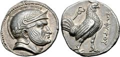 Greek Baktria, Sophytes AR Tetradrachm. Uncertain mint in the Oxus region, circa 246/5-235 BC. Attic standard. Head of Seleukos(?) right, wearing laurel wreathed Attic helmet decorated with spiral pat