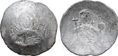 Byzantine Alexius I Comnenus BI Aspron Trachy. Constantinople, AD 1092-1118. Nimbate Christ enthroned facing, wearing pallium and colobium, holding book of Gospels in left hand; IC-XC across fields / 