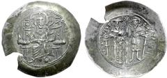 Byzantine Theodore I Comnenus-Lascaris AR Aspron Trachy. Emperor of Nicaea. Magnesia, AD 1208-1212. Christ Pantokrator enthroned facing; with cruciform nimbus, pellet in each branch of cross, wearing 