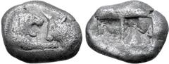 Greek Kingdom of Lydia, Kroisos AR Stater - Double Siglos. Sardes, circa 564-539 BC. Confronted foreparts of lion right and bull left / Two incuse squares of unequal size. GRPC Lydia S1; Berk 20; Trai