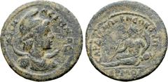 Greek Lydia, Sardes Æ 24mm. Pseudo-autonomous issue, 3rd century AD. MHN ACKHNOC, draped bust of Mên Askenos to right, wearing Phrygian cap, crescent behind shoulders / CAPΔIANΩN B NЄΩKOPΩN, river god