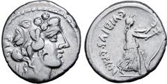 Roman Republic C. Vibius C. f. C. n. Pansa Caetronianius AR Denarius. Rome, 48 BC. Young bust of Bacchus to right, wearing ivy wreath; P[ANSA] behind / Ceres walking to right, carrying torch in each h
