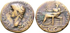 Roman Imperial Claudius I Æ Dupondius. Contemporary imitation (possibly Romano-British?) of a Rome mint issue of circa AD 41-50. TI CLAVDIVS CAESAR AVG P M TR P IMP, bare head to left / CERES AVGVSTA,