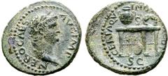Roman Imperial Nero Æ Semis. Rome, 64-65 AD. NERO CAES - AVG IMP, laureate head to right / CERTA QVINQ ROM CON S C, prize table, on which urn and wreath; value mark S between the urn and the wreath; b