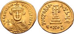 Byzantine Constans II AV Solidus. Constantinople, AD 651-654. ∂ N CONSƮANƮINЧS P P AVI, bust facing, wearing crown and chlamys, holding globus cruciger / VICTORIA AVςЧ Є, cross potent on three steps; 