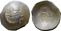 Byzantine Manuel I Comnenus BI Aspron Trachy. Constantinople, circa AD 1167-1183. The Virgin enthroned facing, nimbate and wearing pallium and maphorium, holding the head of the infant Christ facing o