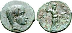 Greek Lydia, Satraps. Gamerses Æ 13mm. Uncertain mint, circa 380-300 BC. Youthful head to right, wearing earring and necklace / Zeus Aëtophoros standing to right; ΓAMEPΣOY to right, star to left. GRPC