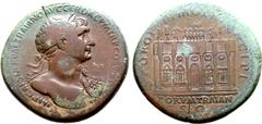 Roman Imperial Trajan Æ Sestertius. Rome, AD 112-114. IMP CAES NERVAE TRAIANO AVG GER DAC P M TR P COS VI P P, laureate bust to right, with aegis on left shoulder / S P Q R OPTIMO PRINCIPI, frontal vi