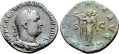 Roman Imperial Balbinus Æ Sestertius. Rome, AD 238. IMP CAES D CAEL BALBINVS AVG, laureate, draped and cuirassed bust to right / VICTORIA AVGG, Victory standing facing, head to left, holding wreath an