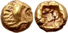 Greek Kingdom of Lydia, Alyattes EL 1/96th Stater. Circa 600-561 BC. Head of roaring lion to right / Irregular incuse square punch. GRPC Lydia G32; Weidauer -; Klein -; Rosen 659 = SNG von Aulock 8208