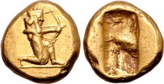 Greek Persia, Achaemenid Empire AV Daric. Time of Darios I to Xerxes I. Sardes, circa 485-420 BC. Persian Great King or hero, wearing kidaris and kandys, in kneeling-running stance to right on exergua