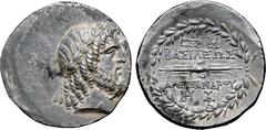 Greek Seleukid Empire, Alexander I Balas AR Tetradrachm. Seleucia Pieria, dated SE 166 = 147/6 BC. Laureate head of Zeus to right, with full beard and with his hair arranged in long curls of archaisin
