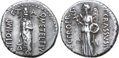 Roman Republic Q. Caecilius Metellus Pius Scipio AR Denarius. Utica, 47/46 BC. P. Licinius Crassus Junianus, legatus pro praetore. Q•METEL•PIVS on right, SCIPIO•IMP on left, lion-headed figure of Geni