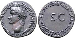 Roman Imperial Germanicus (father of Caligula) Ӕ As. Rome, AD 37-41. GERMANICVS CAESAR TI AVGVST F DIVI AVG N, bare head to left / C CAESAR AVG GERMANICVS PON M TR POT, large S•C in field. RIC I 35 (G