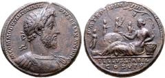 Roman Imperial Commodus Æ Medallion. Rome, AD 186-187. M COMMODVS ANTONINVS PIVS FELIX AVG BRIT, laureate and cuirassed bust to right / P M TR P XII IMP VIII, Tellus reclining to left, left arm restin