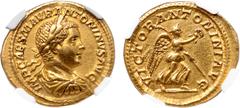 Roman Imperial Elagabalus AV Aureus. Rome, AD 218-219. IMP CAES M AVR ANTONINVS AVG, laureate, draped and cuirassed bust to right / VICTOR ANTONINI AVG, Victory walking to right, holding wreath and pa