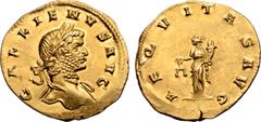 Roman Imperial Gallienus AV Aureus. Siscia, AD 260-262. GALLIENVS AVG, laureate head to right, drapery on far shoulder / AEQVITAS AVG, Aequitas standing facing, head to left, holding scales and cornuc