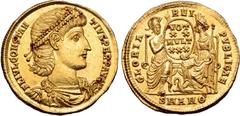 Roman Imperial Constantius II AV Solidus. Antioch, AD 347-355. FL IVL CONSTANTIVS PERP AVG, pearl-diademed, draped and cuirassed bust to right / GLORIA REIPVBLICAE, Roma, seated facing on left, and Co