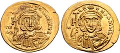 Byzantine Constantine V Copronymus, with Leo III, AV Solidus. Constantinople, AD 745-750. B CONSƮANTINЧNC(final three letters ligate), crowned and draped bust of Constantine facing, holding cross pote