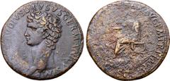 Roman Imperial Nero Claudius Drusus (father of Claudius) Æ Sestertius. Rome, AD 50-54. [NERO CL]AVDIVS DRVSVS GERMANICVS IMP, bare head to left / [TI CLAVDIVS CAESAR] AVG P M TR P IMP P P, Claudius, b