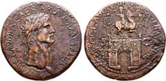 Roman Imperial Claudius Æ Sestertius. Contemporary imitation of a Rome mint issue of circa AD 41-50. TI CLAVDIVS CAESAR AVG IMP P M TR P, laureate head to right / NERO CLAVDIVS DRV[S]VS GERMAN IMP, tr