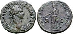 Roman Imperial Nerva Æ Dupondius. Rome, AD 98. IMP NERVA CAES AVG GERM P M TR P II, radiate head to right / IMP II COS IIII P P, Libertas standing to left, holding pileus and sceptre; S-C across field