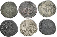 Medieval and World Lot of 6 Italian States, Firenze (Florence, Republic) BI Coins. Includes: 1) Bartolo di Giovanni Siminetti BI Qattrino.1371-1373. + FLORENTIA, Florentine lily / + S IOHANHE B (crosi