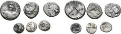 Large Lots Lot of 6 Thracian AR Coins. All Ex Thrax Collection. Includes: 1) Thracian Chersonesos, 'Kardia' AR Diobol. Circa 515-493 BC. Forepart of lion to right, head reverted / Quadripartite rough 
