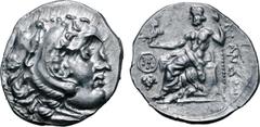 Greek Asia Minor, uncertain mint AR Drachm. In the name and types of Alexander III. 'Pseudo-Chios' mint, circa 3rd - 2nd century BC. Celticised head of Herakles to right, wearing lion skin headdress /