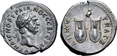 Roman Provincial Trajan AR Drachm of the Koinon of Lycia. AD 98/9. AYT KAIC NЄP TPAIANOC CЄB ΓЄPM, laureate head to right / ΔHM ЄΞ YΠAT B, two lyres; above, owl standing to right. RPC III 2676; BMC 9-
