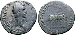 Roman Imperial Nerva Æ Sestertius. Rome, AD 97. IMP NERVA CAES AVG P M TR [P COS III P P], laureate head to right / VEHICVLATIONE [ITALIAE REMIS]SA, two mules grazing, one to left, one to right, shaft