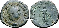 Roman Imperial Balbinus Æ Sestertius. Rome, AD 238. IMP CAES D CAEL BALBINVS AV[G], laureate, draped and cuirassed bust to right / P M TR P COS II P P, emperor, togate, standing to left, holding branc