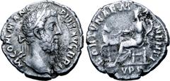 Roman Imperial Commodus AR Denarius. Rome, AD 186-189. M COMM ANT P FEL AVG BRIT, laureate bust to right / FORTVNAE MANENTI, Fortuna seated to left, holding cornucopiae with left hand and restraining 