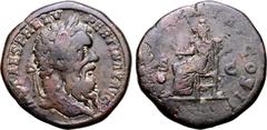 Roman Imperial Pertinax Æ Sestertius. Rome, AD 193. IMP CAES P HELV PERTINAX AVG, laureate head to right / [OPI•DIVI]N•TR P COS•II, Ops enthroned to left, holding grain ears and resting hand on seat; 