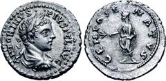 Roman Imperial Elagabalus AR Denarius. Uncertain eastern mint, AD 218-220. ANTONINVS PIVS FEL AVG, laureate, draped, and cuirassed bust to right / GENIO SENATVS, Genius of the Senate, togate, standing
