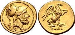 Roman Republic Anonymous AV 60 Asses. Rome, circa 211-207 BC. Bearded head of Mars to right, wearing crested Corinthian helmet; ↓X (mark of value) behind / Eagle standing to right on thunderbolt, with
