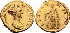 Roman Imperial Matidia (niece of Trajan) AV Aureus. Rome, AD 112-117. MATIDIA AVG DIVAE MARCIANAE • F •, draped bust to right, wearing double stephane, necklace and elaborate coiffure / PIETAS AVGVST,