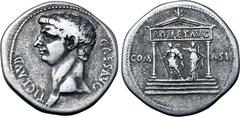 Roman Provincial Claudius AR Cistophorus of uncertain mint, Asia Minor. AD 41-54. TI CLAVD CAES AVG, bare head to left / Distyle temple inscribed ROM ET AVG on entablature and containing figure of Aug